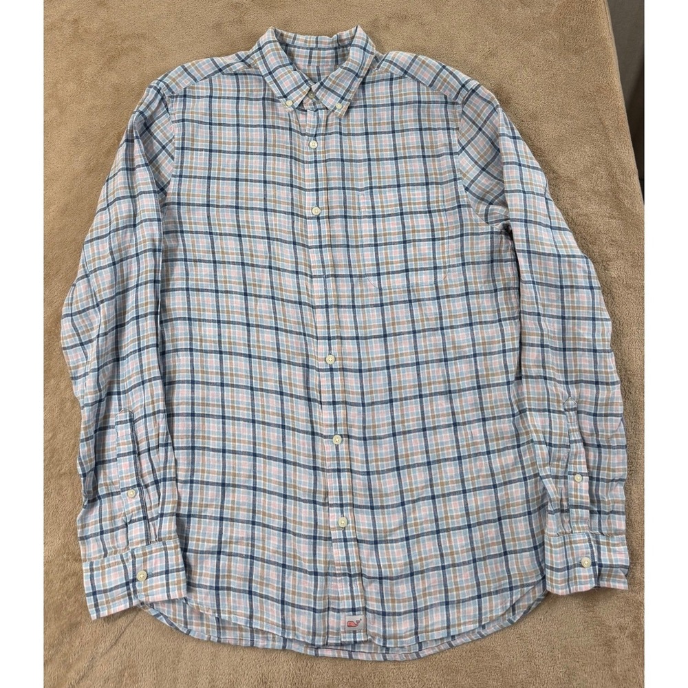 Vineyard‎ Vines Classic Fit Shirt Mens Size Medium Blue Plaid Button Down LS EUC